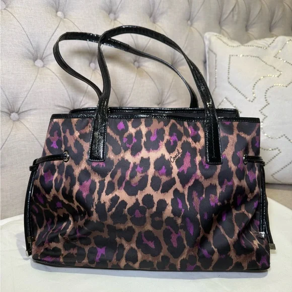 Coach Leopard Print Tote Bag – Purple & Brown Cheetah, Patent Trim, F25281 - Picture 2 of 11